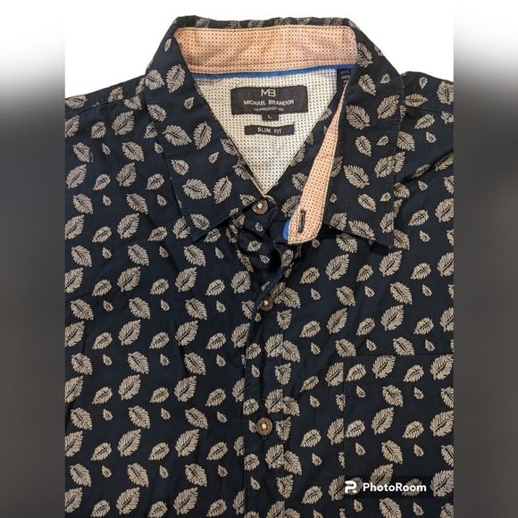 Michael Brandon Men's Button Down Short Sleeve Shirt Collared Slim Fit Large - Picture 4 of 6